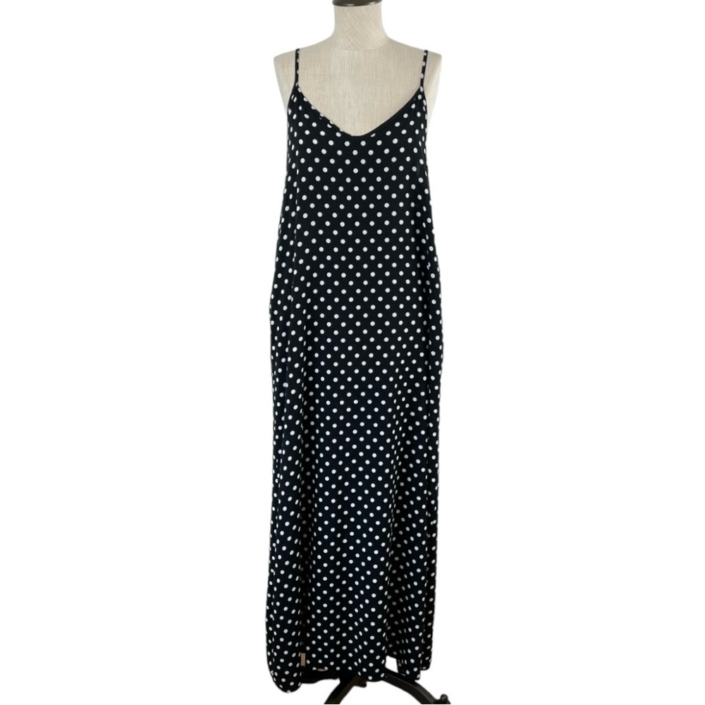 Leadingstar Women’s Maxi Polka Dot Black & White Pocket Dress Medium